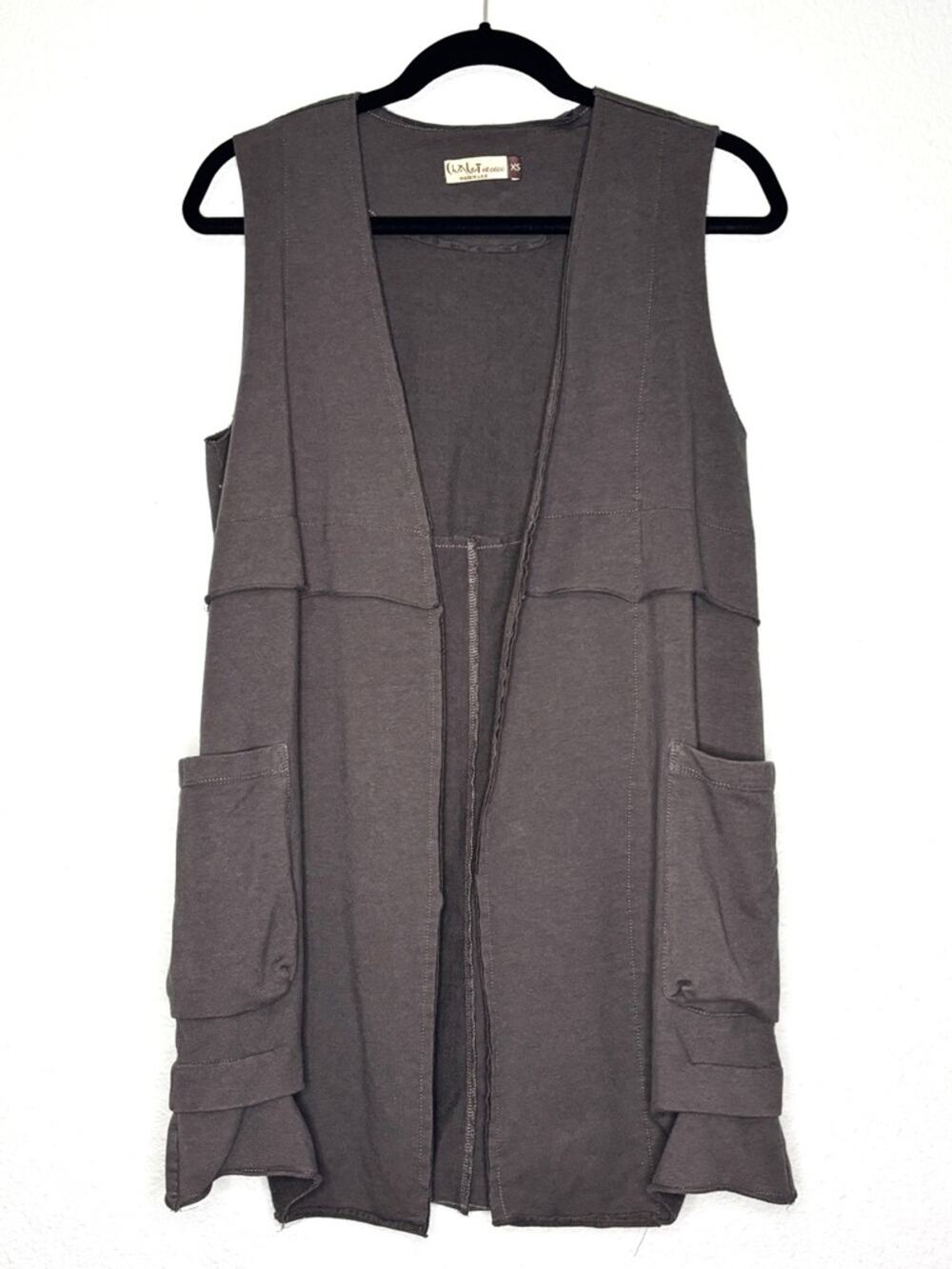 Chalet et Cici Cotton Modal Gray Lagenlook Rustic Open Front Long Vest XS